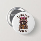 Niedlich, aber wilde, lustige Racoon mit Gles Klei Button (Vorne & Hinten)