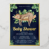 Niedlich Adable Sleeping Sloth Navy Baby Dusche Go Folieneinladung (Vorderseite)