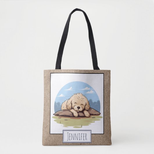 Niedlich Adlige Schlafcouch Welpe Cartoon Name Tasche (Vorderseite)