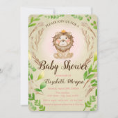 Niedlich Adorable Baby Lion Crown Blätter Einladung (Vorderseite)