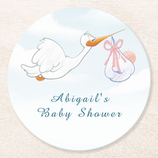 Niedlich Adorable Birds Carry Girls Babydusche Runder Pappuntersetzer (Vorderseite)