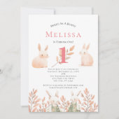 Niedlich Adorable Bunny Girls Einladung zum 1. Geb (Vorderseite)