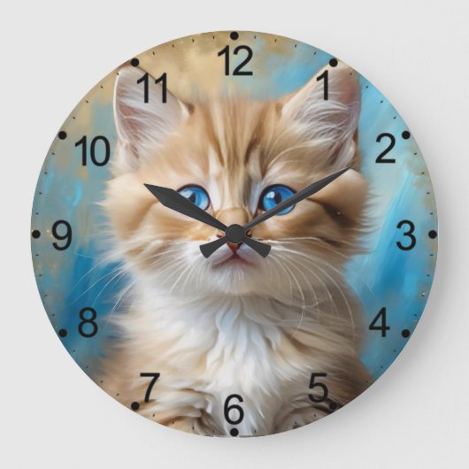 Niedlich Adorable Cat Portrait Große Wanduhr (Vorderseite)