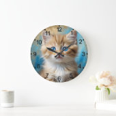 Niedlich Adorable Cat Portrait Große Wanduhr (Zuhause)