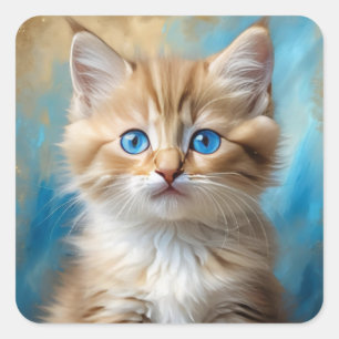 Niedlich Adorable Cat Portrait Quadratischer Aufkleber