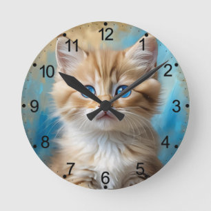 Niedlich Adorable Cat Portrait Runde Wanduhr
