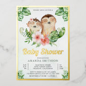 Niedlich Adorable Floral Sloth Twins Baby Dusche G Folieneinladung (Vorderseite)