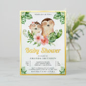 Niedlich Adorable Floral Sloth Twins Baby Dusche G Folieneinladung (Stehend vorne)