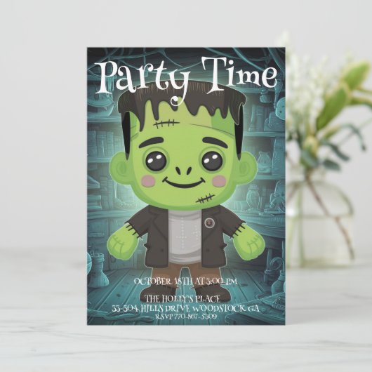 Niedlich Adorable Frankenstein Einladung (Stehend Vorderseite)