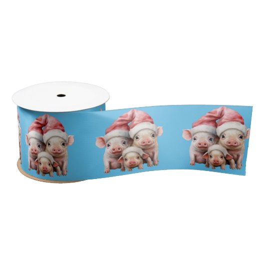 Niedlich Adorable Funny Christmas Schweine auf Blu Satinband (Spule)