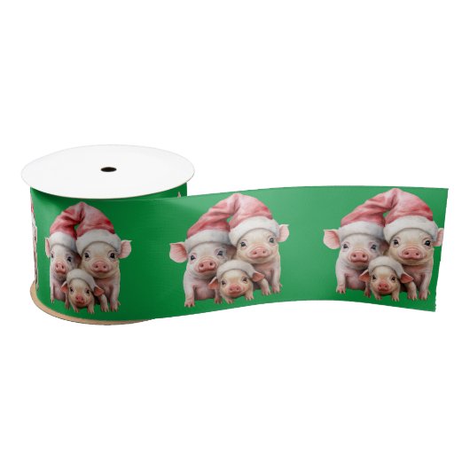 Niedlich Adorable Funny Christmas Schweine auf Dee Satinband (Spule)