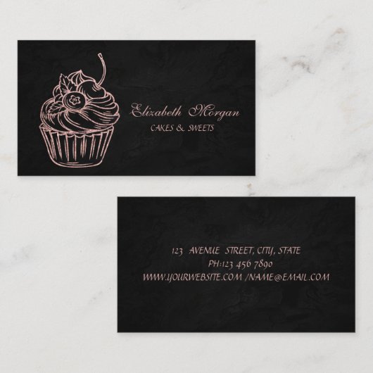 Niedlich Adorable, Glitzer Cupcake, schwarz Visitenkarte (Vorne/Hinten)