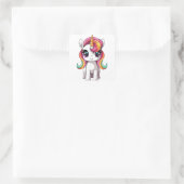 Niedlich Adorable Happy Kawaii Rainbow Unicorn Quadratischer Aufkleber (Tasche)