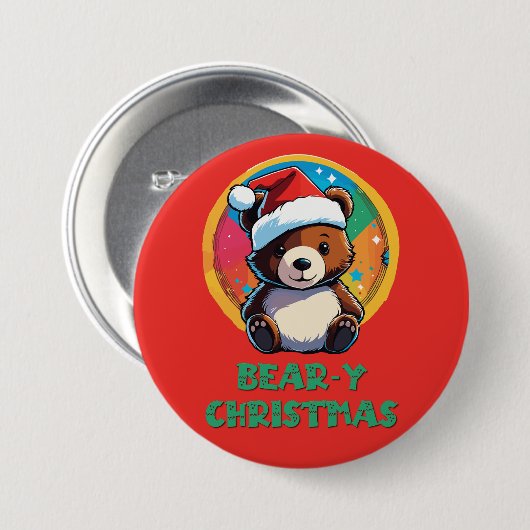 Niedlich Adorable Kawaii Chibi Bär y Weihnachtsbär Button (Vorne & Hinten)