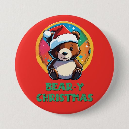 Niedlich Adorable Kawaii Chibi Bär y Weihnachtsbär Button (Vorderseite)