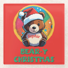 Niedlich Adorable Kawaii Chibi Bär y Weihnachtsbär Glasuntersetzer