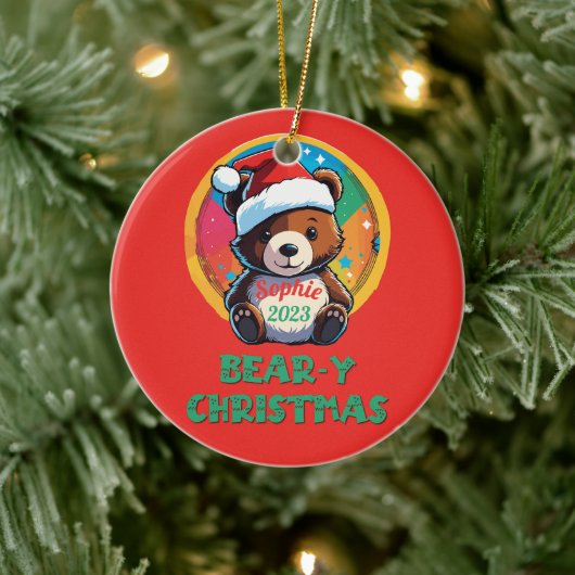Niedlich Adorable Kawaii Chibi Bär y Weihnachtsbär Keramik Ornament (Baum)