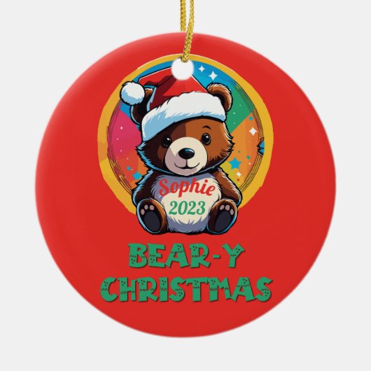 Niedlich Adorable Kawaii Chibi Bär y Weihnachtsbär Keramik Ornament (Vorne)