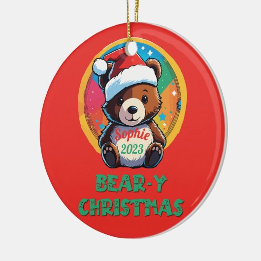 Niedlich Adorable Kawaii Chibi Bär y Weihnachtsbär Keramik Ornament (Links)