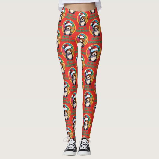 Niedlich Adorable Kawaii Chibi Bär y Weihnachtsbär Leggings (Vorderseite)