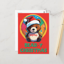 Niedlich Adorable Kawaii Chibi Bär y Weihnachtsbär Postkarte