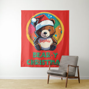 Niedlich Adorable Kawaii Chibi Bär y Weihnachtsbär Wandteppich