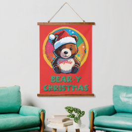 Niedlich Adorable Kawaii Chibi Bär y Weihnachtsbär Wandteppich Mit Holzrahmen