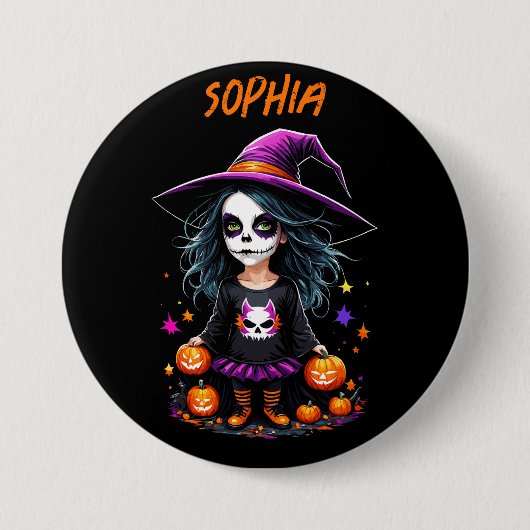 Niedlich Adorable Kawaii Halloween Hexe Button (Vorderseite)