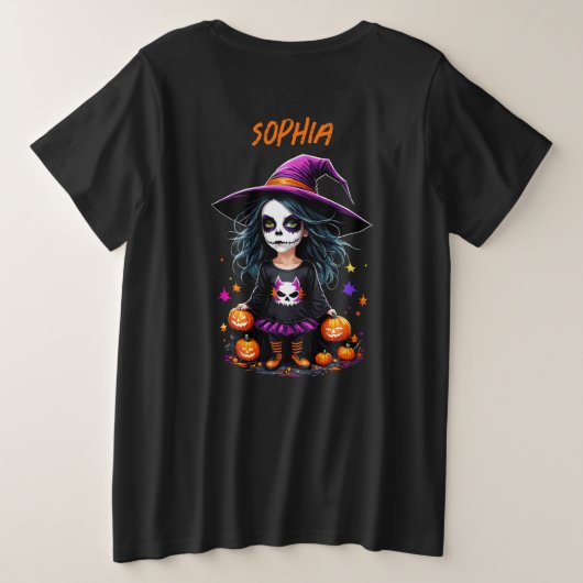 Niedlich Adorable Kawaii Halloween Hexe Große Größe T-Shirt (Design Rückseite)
