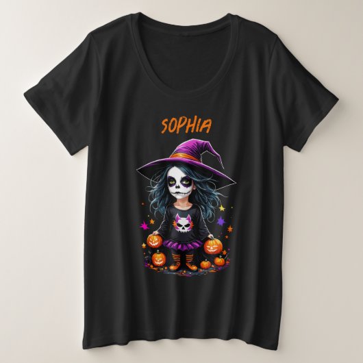 Niedlich Adorable Kawaii Halloween Hexe Große Größe T-Shirt (Design vorne)