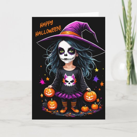 Niedlich Adorable Kawaii Halloween Hexe Karte (Vorderseite)