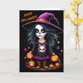 Niedlich Adorable Kawaii Halloween Hexe Karte (Gelbe Blume)