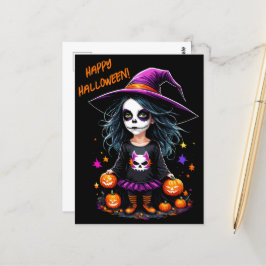 Niedlich Adorable Kawaii Halloween Hexe Postkarte