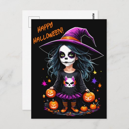 Niedlich Adorable Kawaii Halloween Hexe Postkarte (Vorne/Hinten)