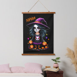 Niedlich Adorable Kawaii Halloween Hexe Wandteppich Mit Holzrahmen