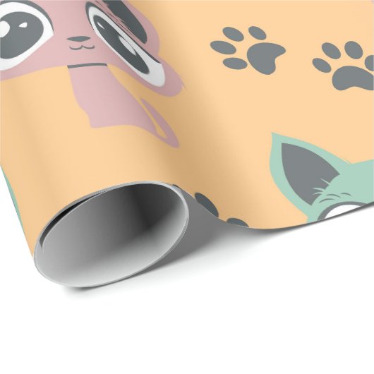 Niedlich Adorable Kitten Animated Cat Cartoon Big Geschenkpapier (Rolleneckpunkt)