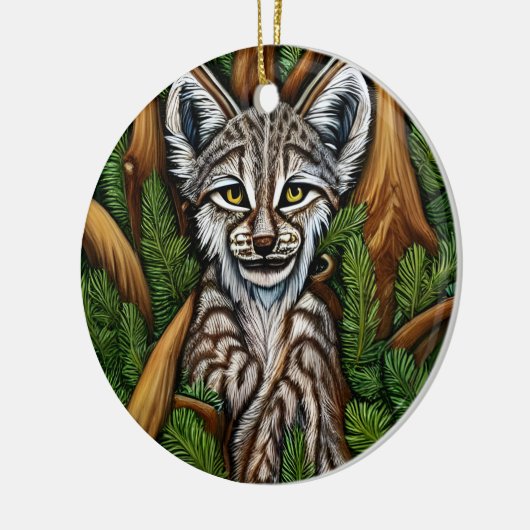 Niedlich Adorable Little Lynx Kitten Keramik Ornament (Links)