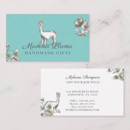 Niedlich Adorable Llama Wasserfarbener Teppich Visitenkarte (Vorne/Hinten)