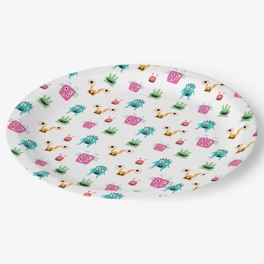 Niedlich Adorable Monsters farbenfrohe Kinder Jung Pappteller (Schrägansicht)