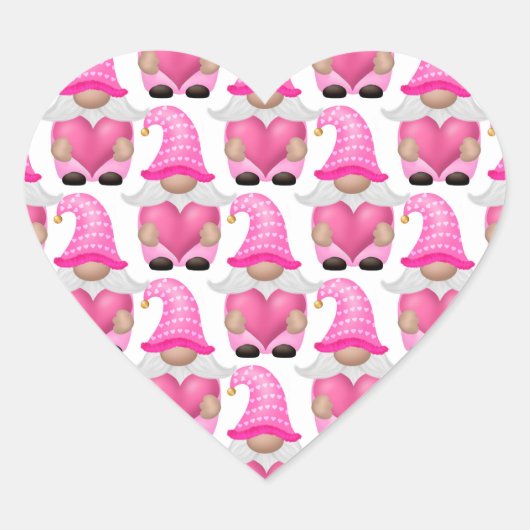 Niedlich Adorable Pink Valentine's Day Gnomes Herz-Aufkleber (Vorderseite)