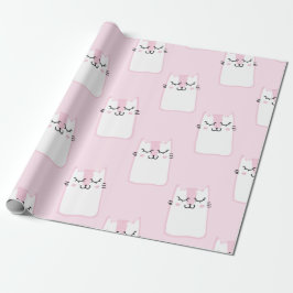 Niedlich Adorable Pink Weiße Katzen Kätzchen Muste Geschenkpapier