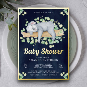 Niedlich Adorable Sleeping Koala Navy Baby Dusche Folieneinladung