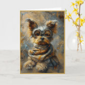 Niedlich Adorable Steampunk Yorkshire Terrier Note Karte (Gelbe Blume)