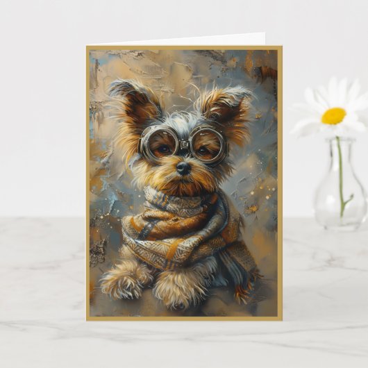Niedlich Adorable Steampunk Yorkshire Terrier Note Karte (Kleine Pflanze)