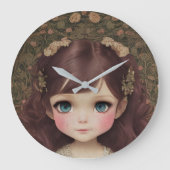 Niedlich Adorable Vintage Art Chibi Kawaii Girl de Große Wanduhr (Vorderseite)
