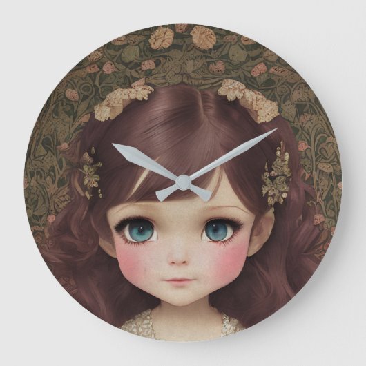 Niedlich Adorable Vintage Art Chibi Kawaii Girl de Große Wanduhr (Vorderseite)