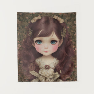 Niedlich Adorable Vintage Art Chibi Kawaii Girl de Wandteppich