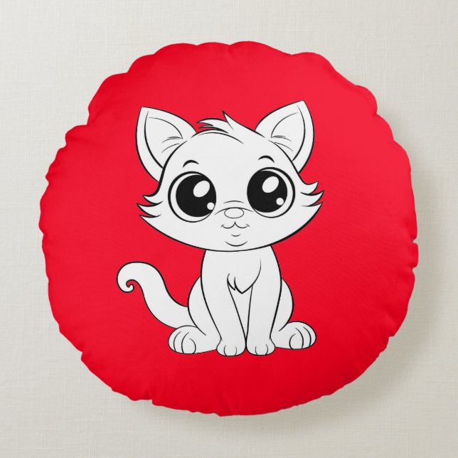 Niedlich Adorable White Cat Rundes Kissen (Vorderseite)