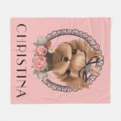 Niedlich Adorable Yorkie Puppy Pink Floral Fleecedecke (Vorderseite (Horizontal))