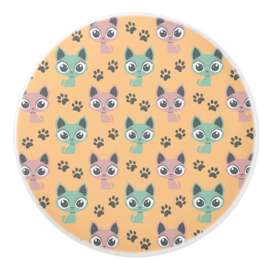 Niedlich Adortable Kitten Big Eyes Cat Paw Muster Keramikknauf (Vorderseite)
